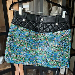 COACH leather skirt curve hem floral black quilted mini 1941 collection